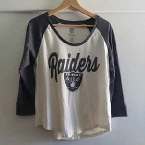 Nfl Women's Raiders Tailgate Baseball T-shirt 3/4 sleeve front spellout